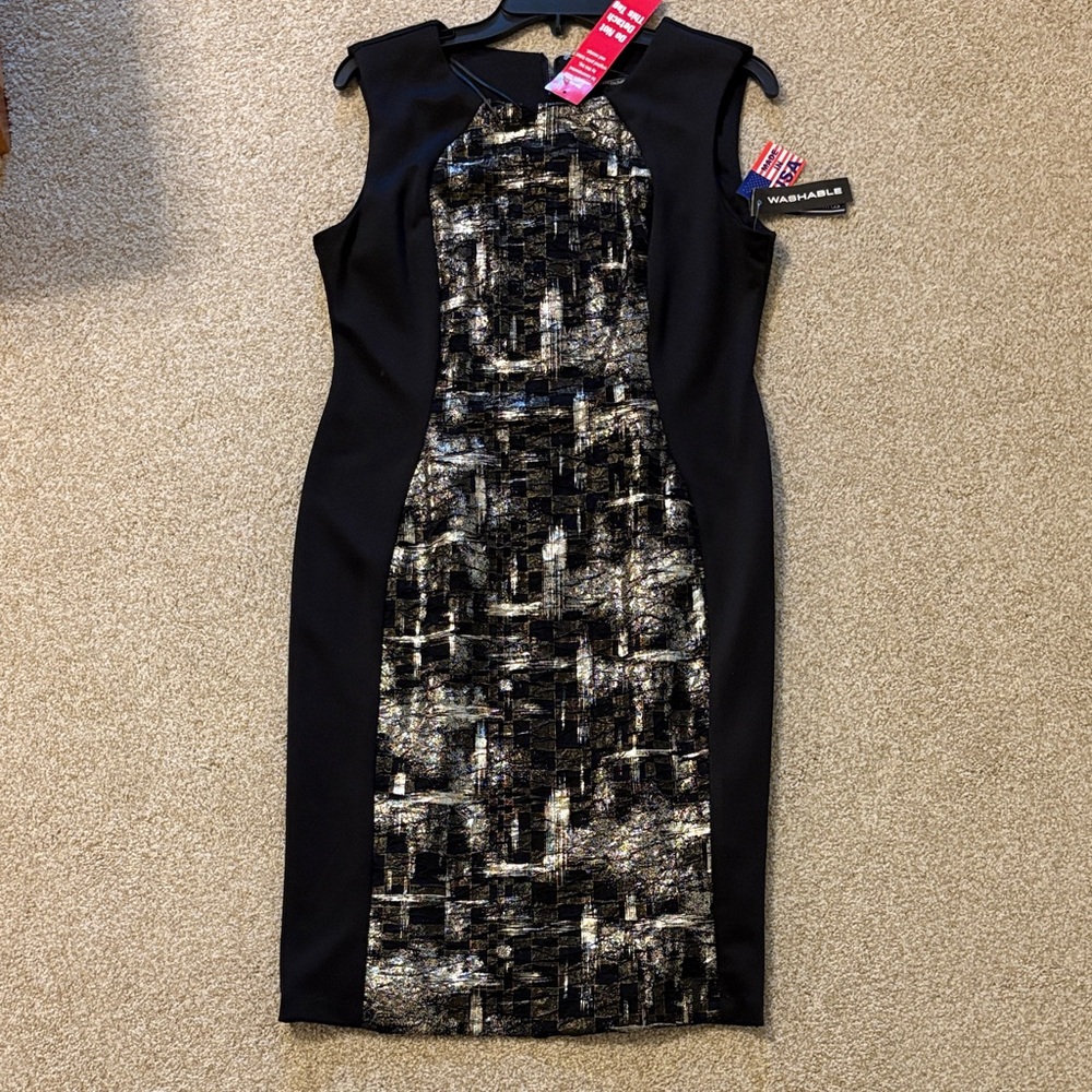 R&M Richards black and gold cocktail dress size 10